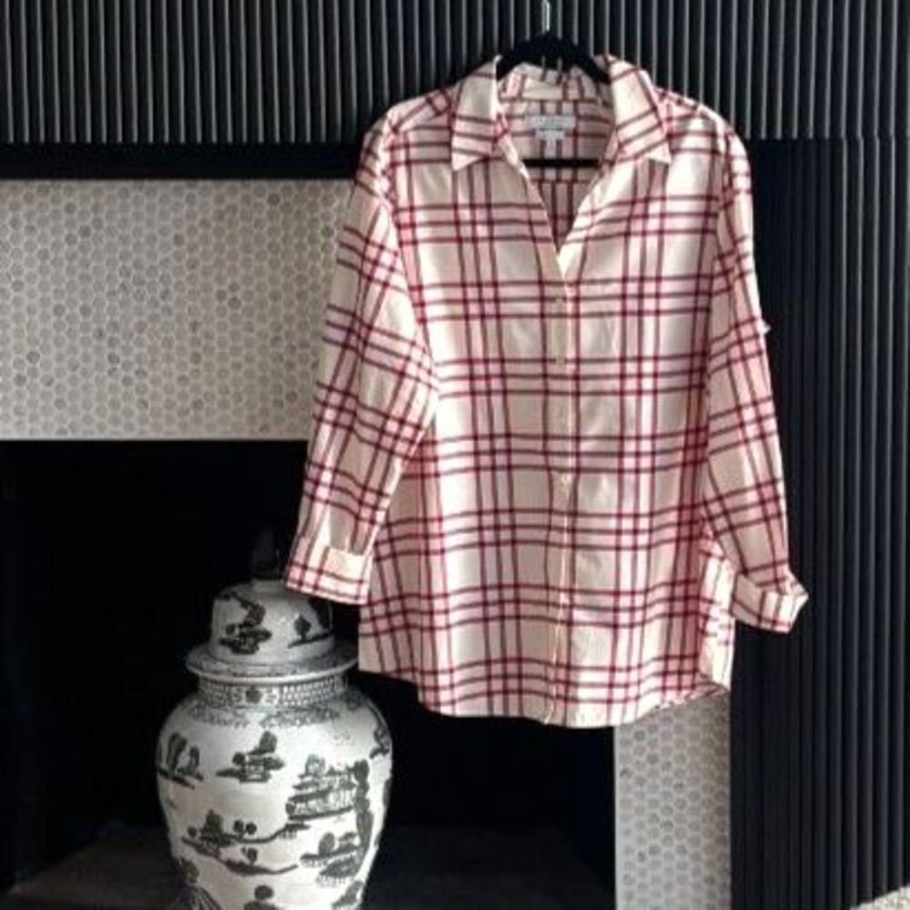 Foxcroft for Appleseed’s Wrinkle Free Red Plaid Button Down Shirt 20 Shaped